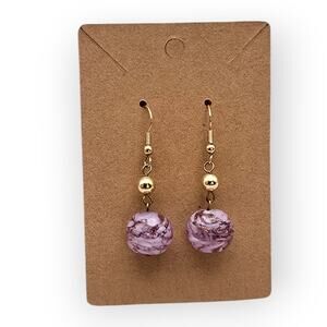 Purple Swirl Glass Bead Drop Earrings